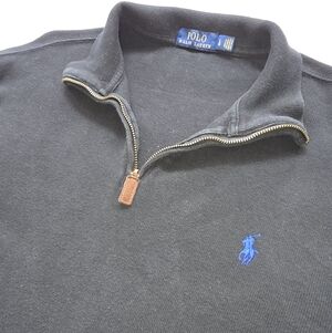 Polo Ralph Lauren Black Quarter Zip Pullover Blue Pony Mens Large
